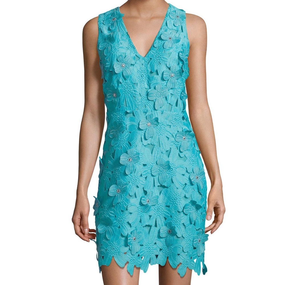 Michael Kors Turquoise Floral Lace Mini Dress